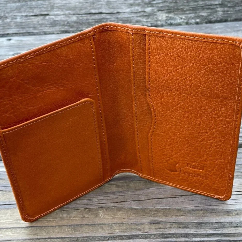 Leather Passport Holder Handmade Mustard Genuine Leather Bi Fold Travel Wallet